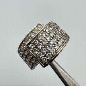 Sterling Silver Pavé CZ Statement Ring | Wide Band Modern Design Size 7